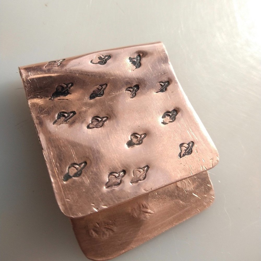 Solid Copper Money Clip Saturn Handmade Rustic Men Planet Gift Usher Father Dad - Picture 4 of 11